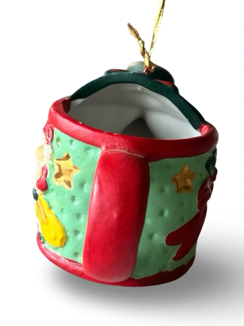 Vintage Ceramic Santa Claus Whimsical Watering Can Christmas Ornament